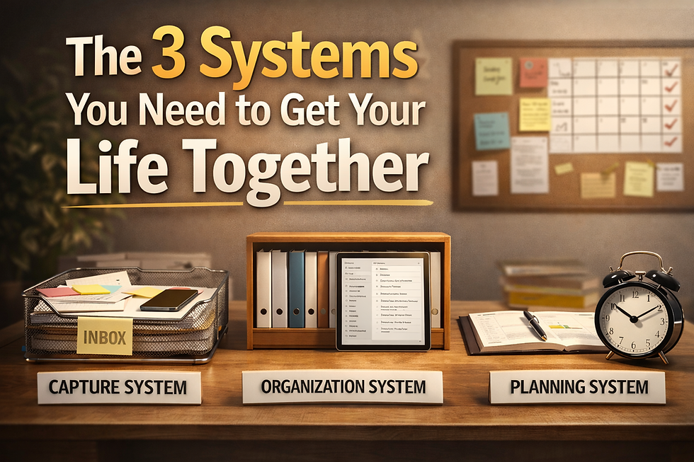 Three systems to get your life together including capture, organization, and planning systems for structure and consistency