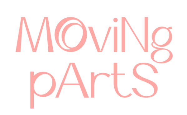 Moving Parts logo in peach text