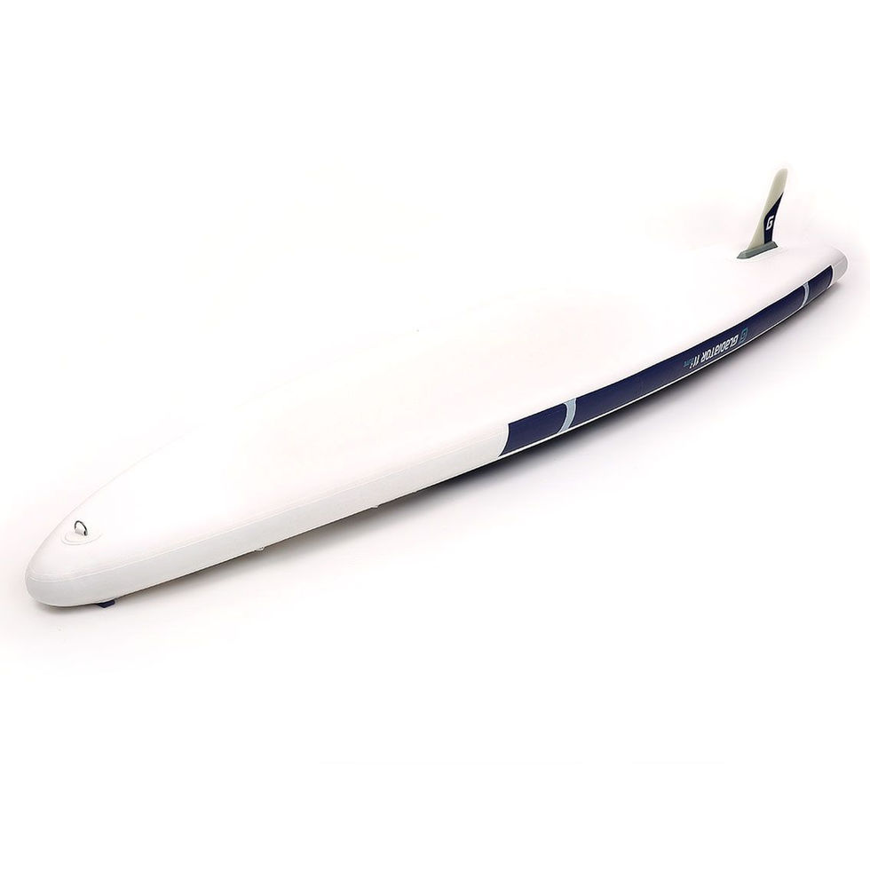 White kitesurf board fin with blue accents