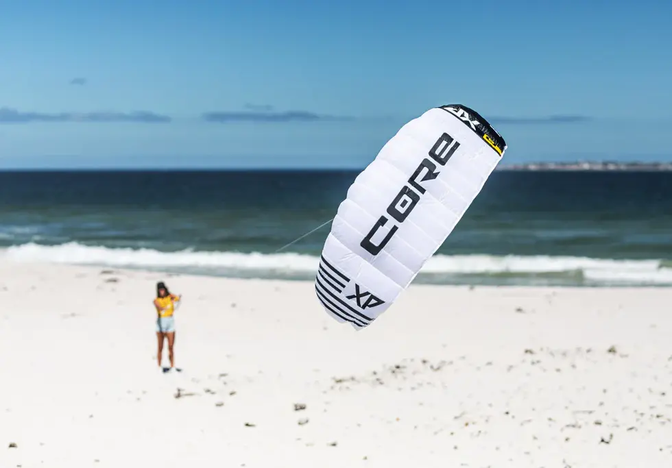 White Core XR kitesurf kite on beach