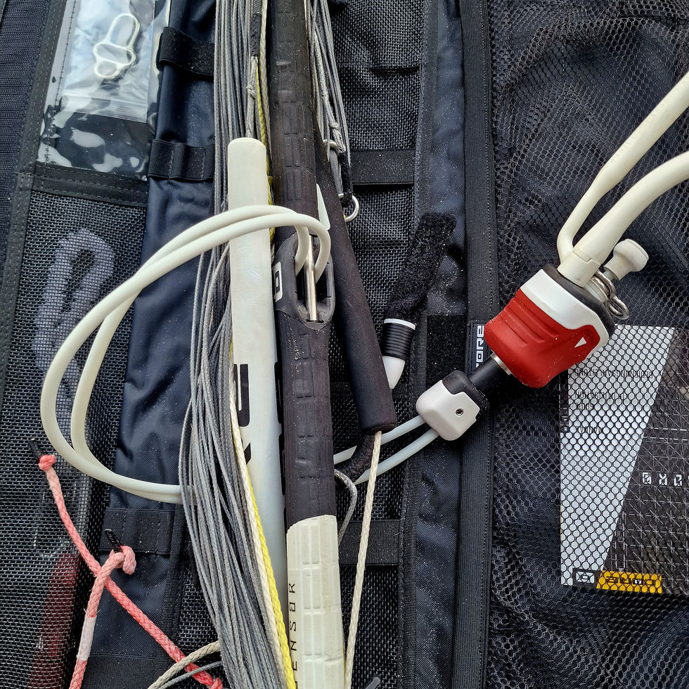 Kitesurfing equipment in bag