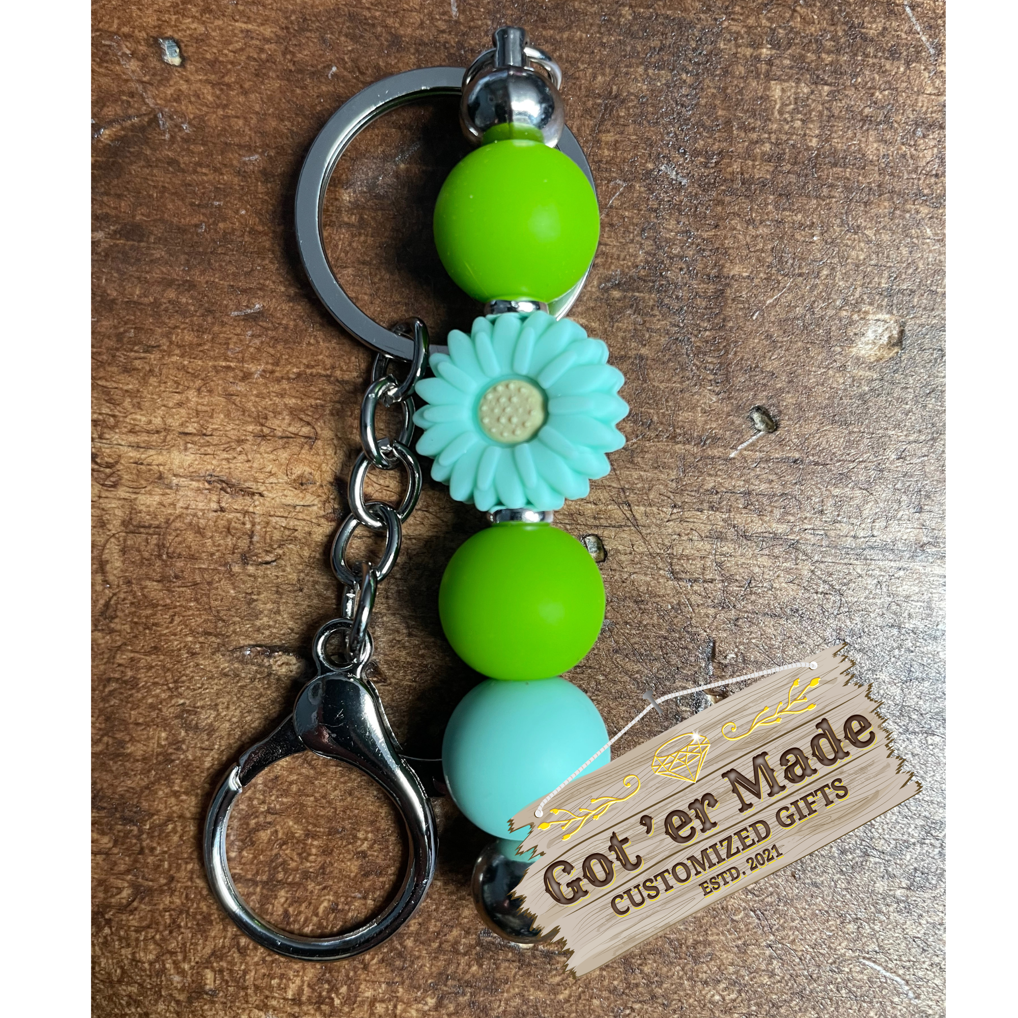 Beaded Keychain - Teal Sunflower