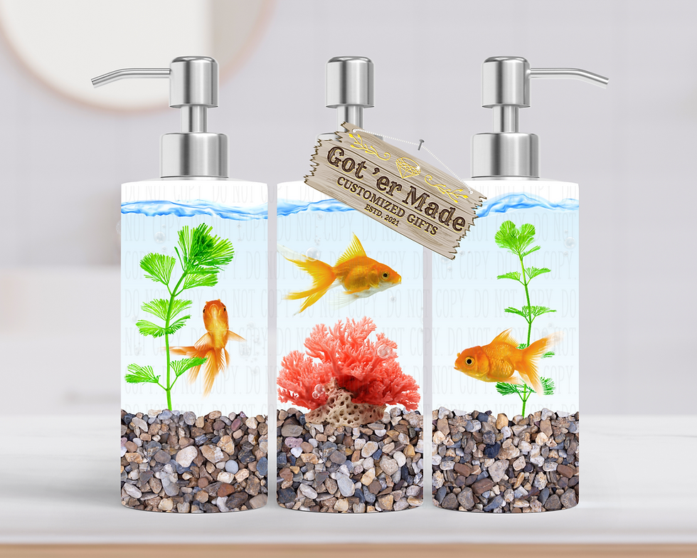 Thumbnail: Stainless steel soap dispenser with gold fish in fish bowl