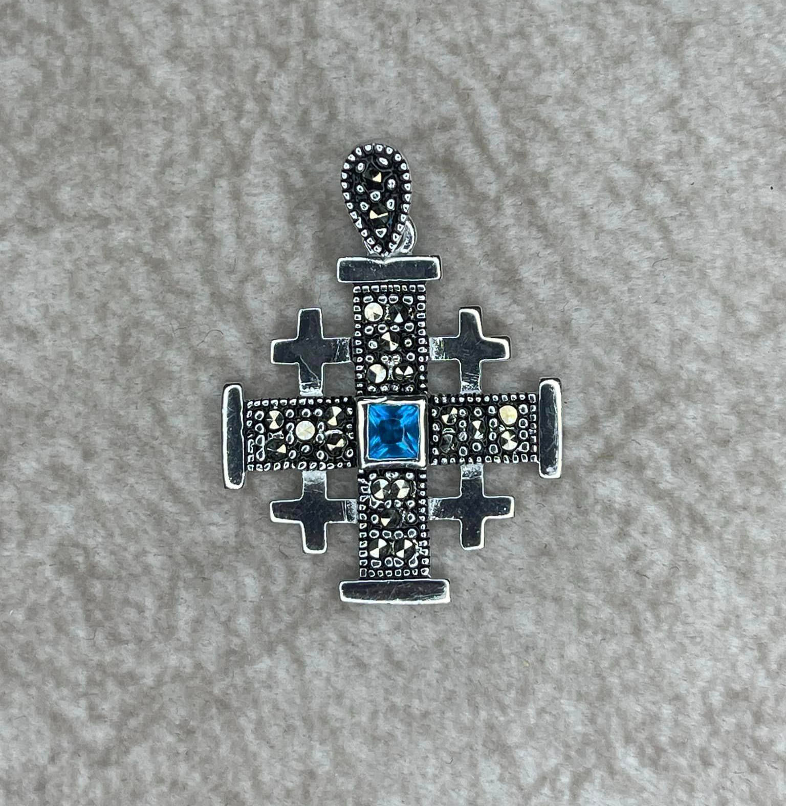 Silver Jerusalem Cross Blue Stone