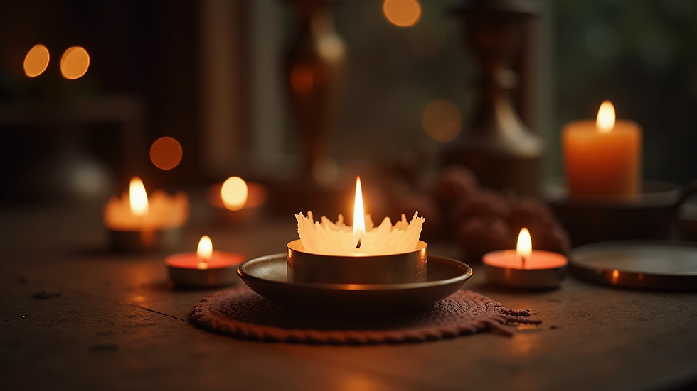 Eye-level view of a candle setup for spell casting