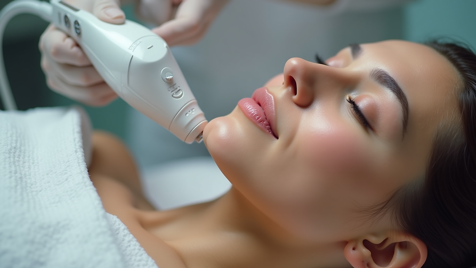 Close-up view of radiofrequency device on skin during treatment