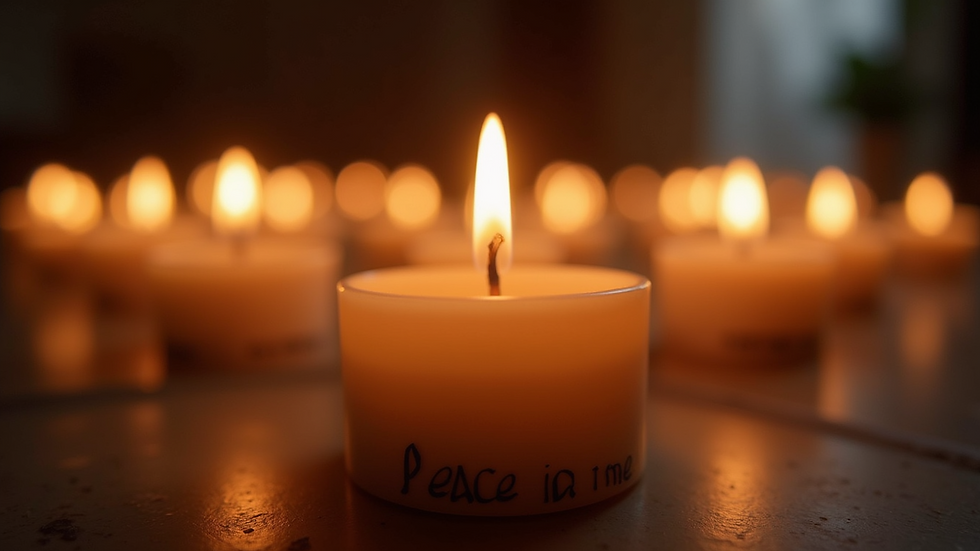 Eye-level view of candle flames illustrating peace