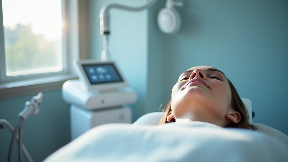 Eye-level view of a modern clinic treatment room with radiofrequency equipment