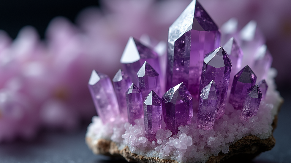 Close-up view of a beautiful amethyst crystal cluster