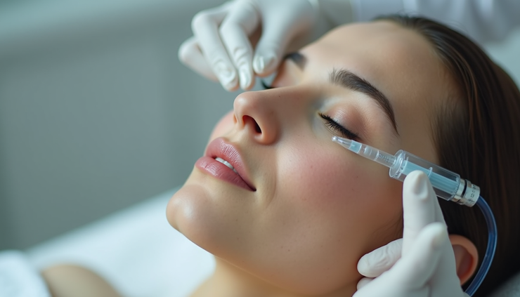 Close-up view of a facial treatment device applying oxygen infusion to skin