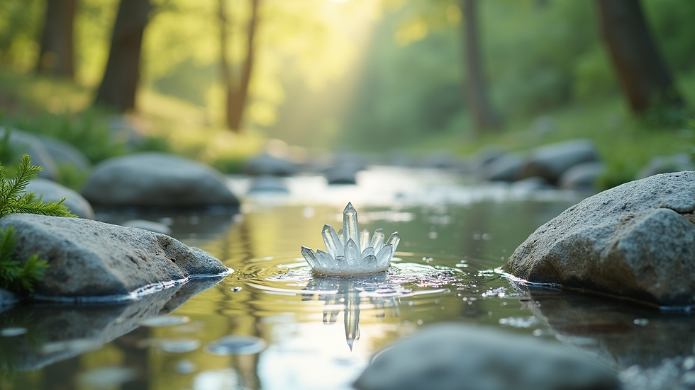 High angle view of a peaceful setting adorned with crystals