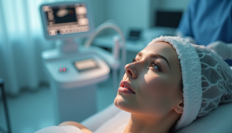 Close-up view of a medical device head used for skin tightening treatments