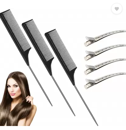 Rauub 3 pcs Carbon Tail Comb and Hair Curl Clips
