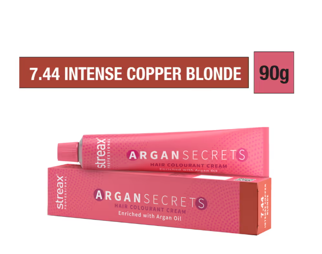 Streax Professional Argan Secrets Hair Colorant Cream - 7.44 Intense Copper Blon