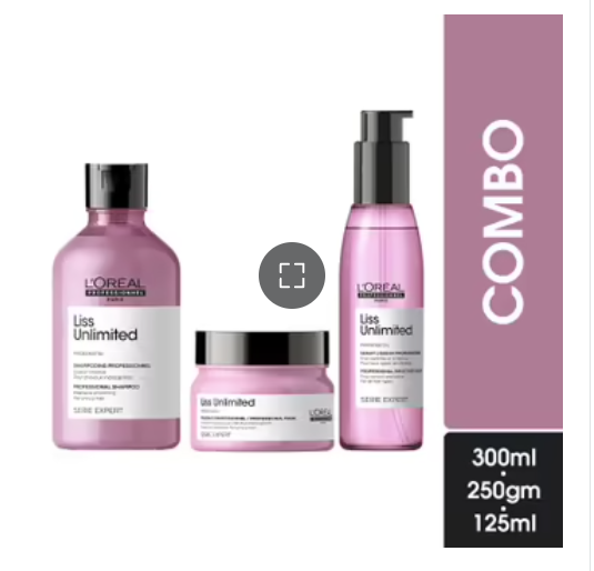 L'Oreal Professionnel Liss Unlimited Shampoo 300ml, Hair Mask 250gm & Hair Serum 125ml, Serie Expert