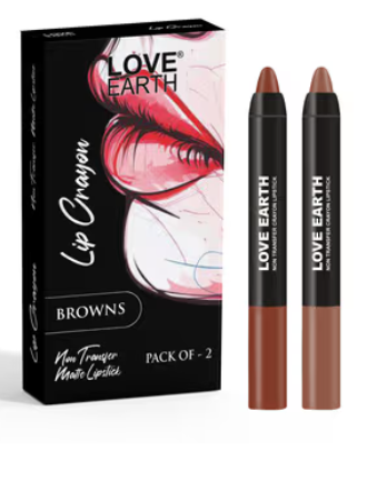 Thumbnail: Love Earth Lip Crayon Non-Transfer Lipstick Pack of 2 - Browns (7g)