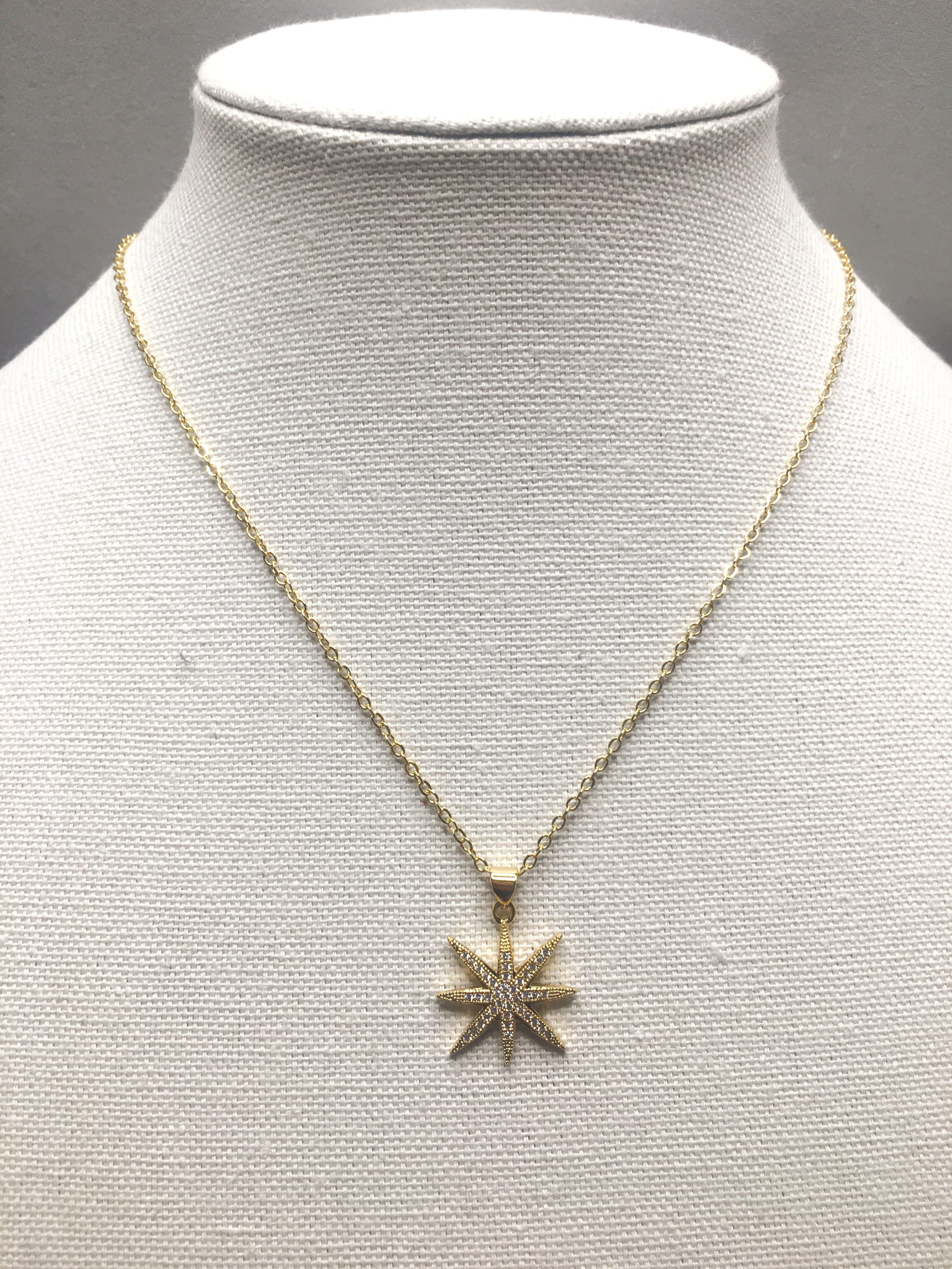 Gold Necklace with CZ Star Pendant