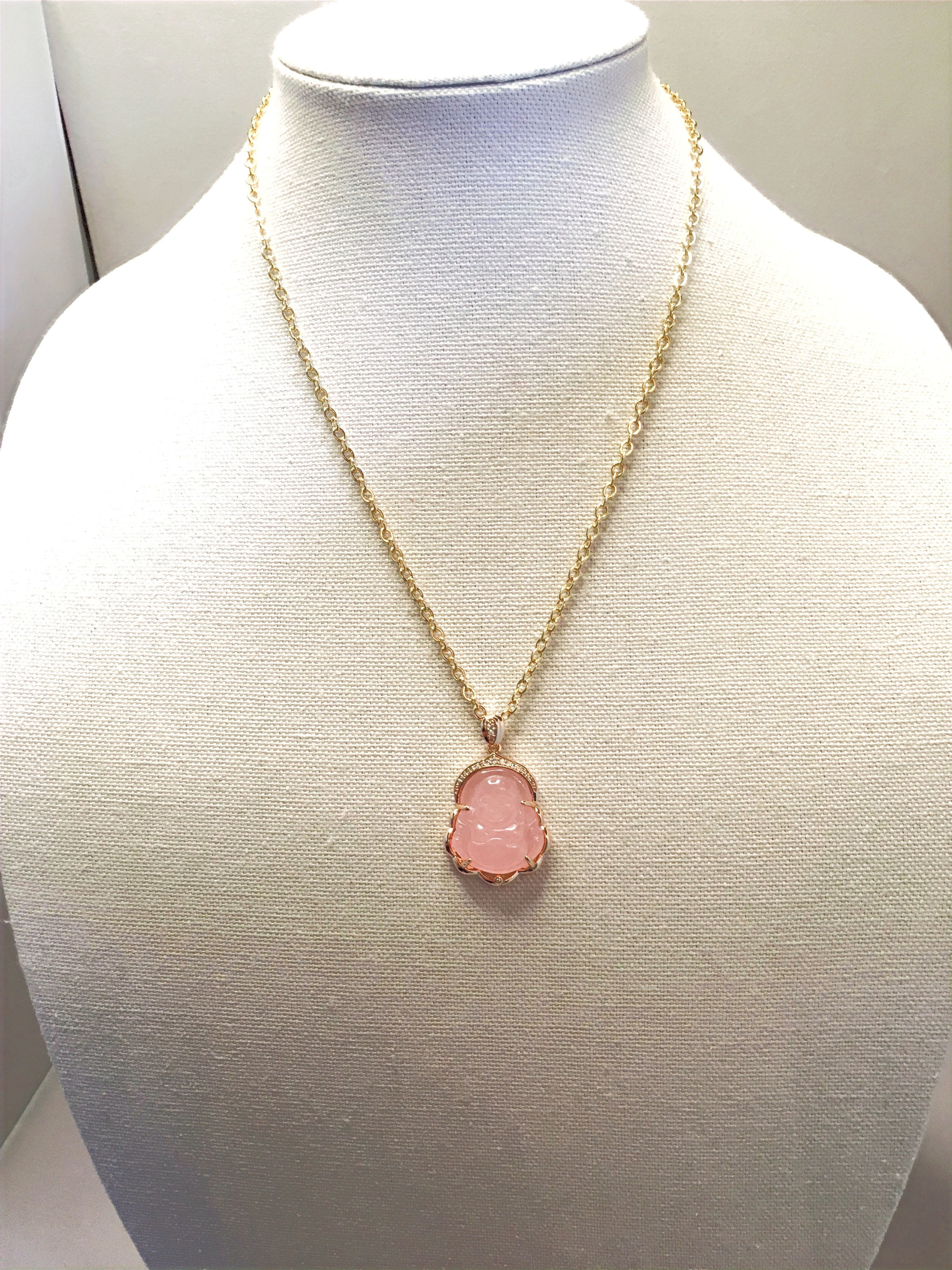 Gold Necklace with Pink CZ Buddha Pendant