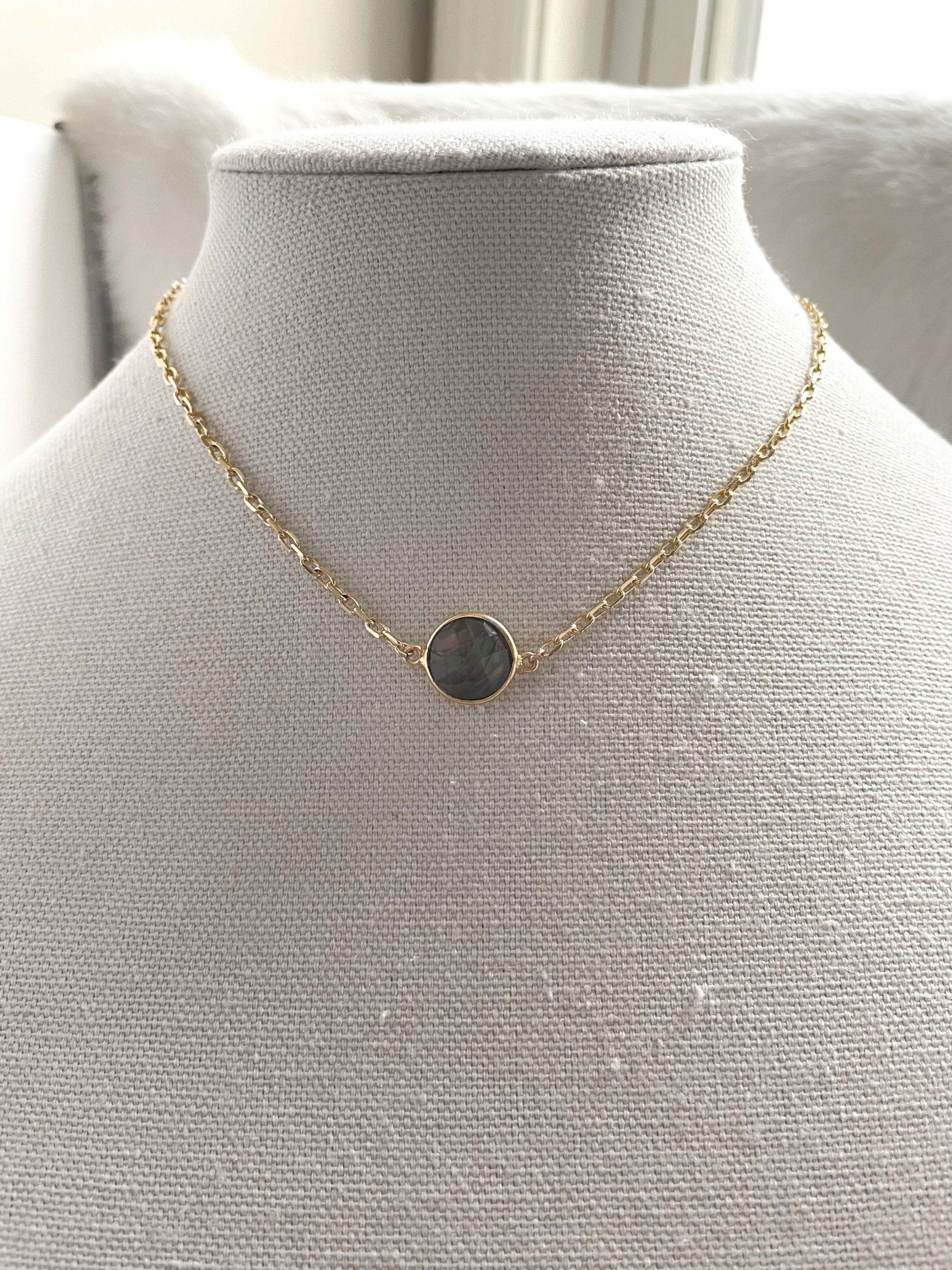 Gold Necklace with Labradorite Connector Pendant