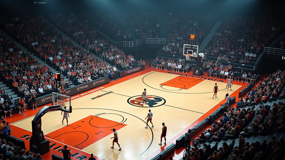 High angle view of a basketball court during a tournament