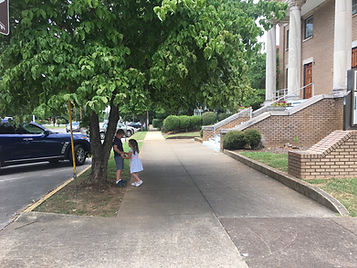 Children play before church service