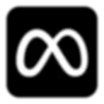 Meta logo, their main letter M that is shaped into an infinity sign that is white