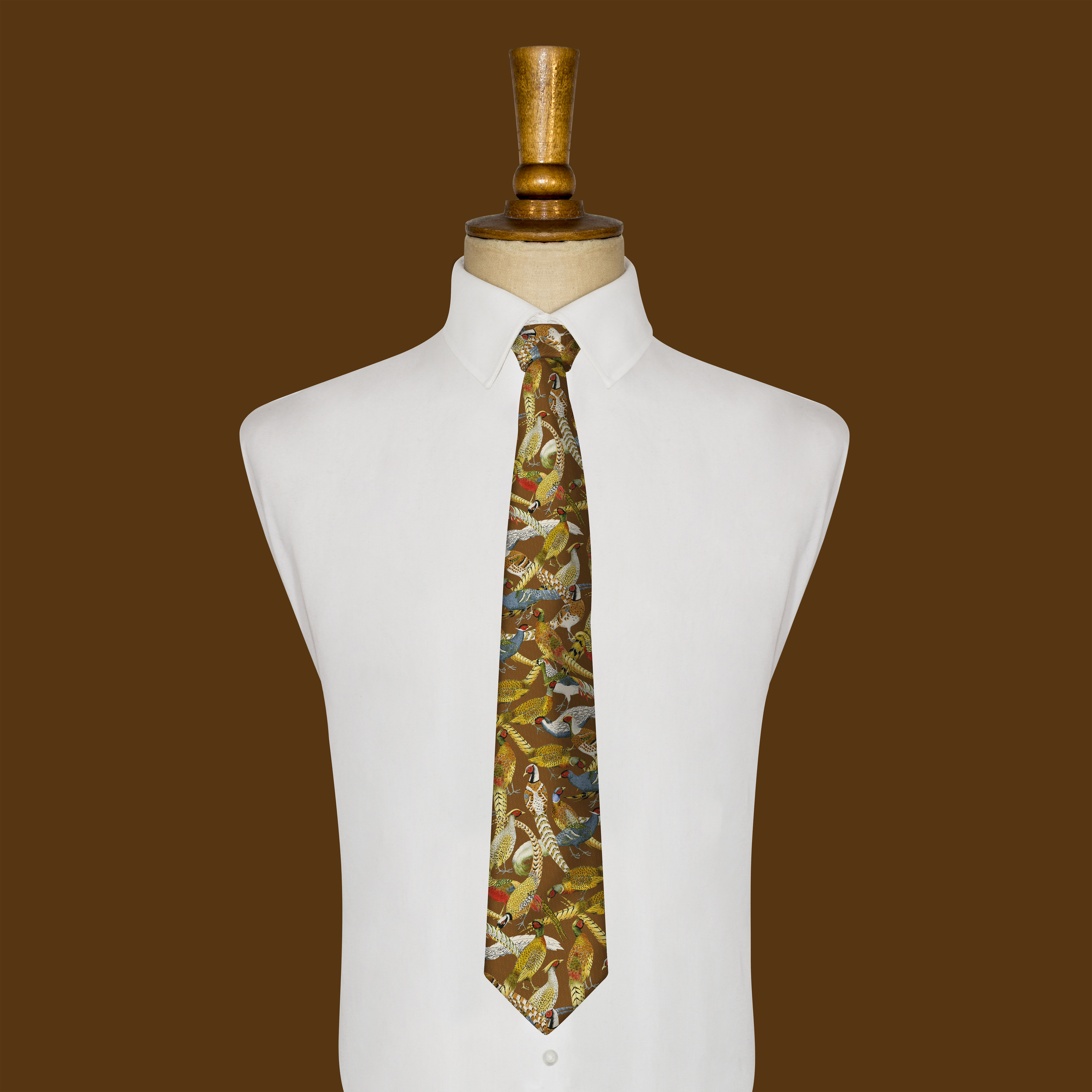 CRAVATE FAISANS - MARRON 100% SOIE