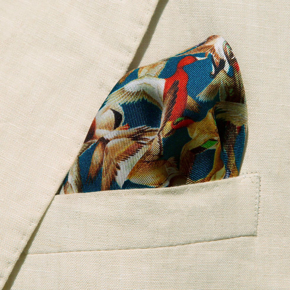 Miniature : POCHETTE CANARDS - BLEU AZUR 100% SOIE