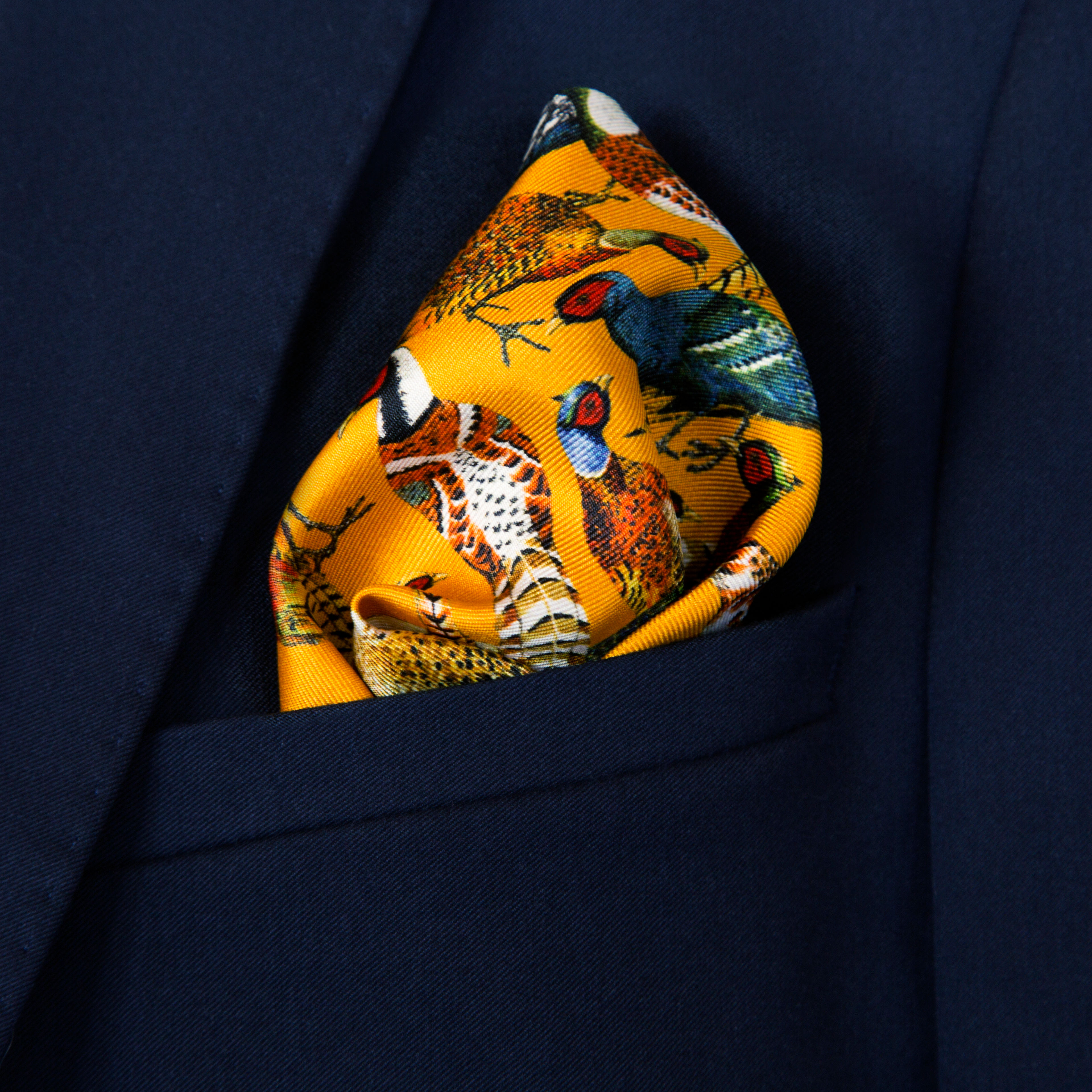 POCHETTE FAISANS - JAUNE PAILLE 100% SOIE