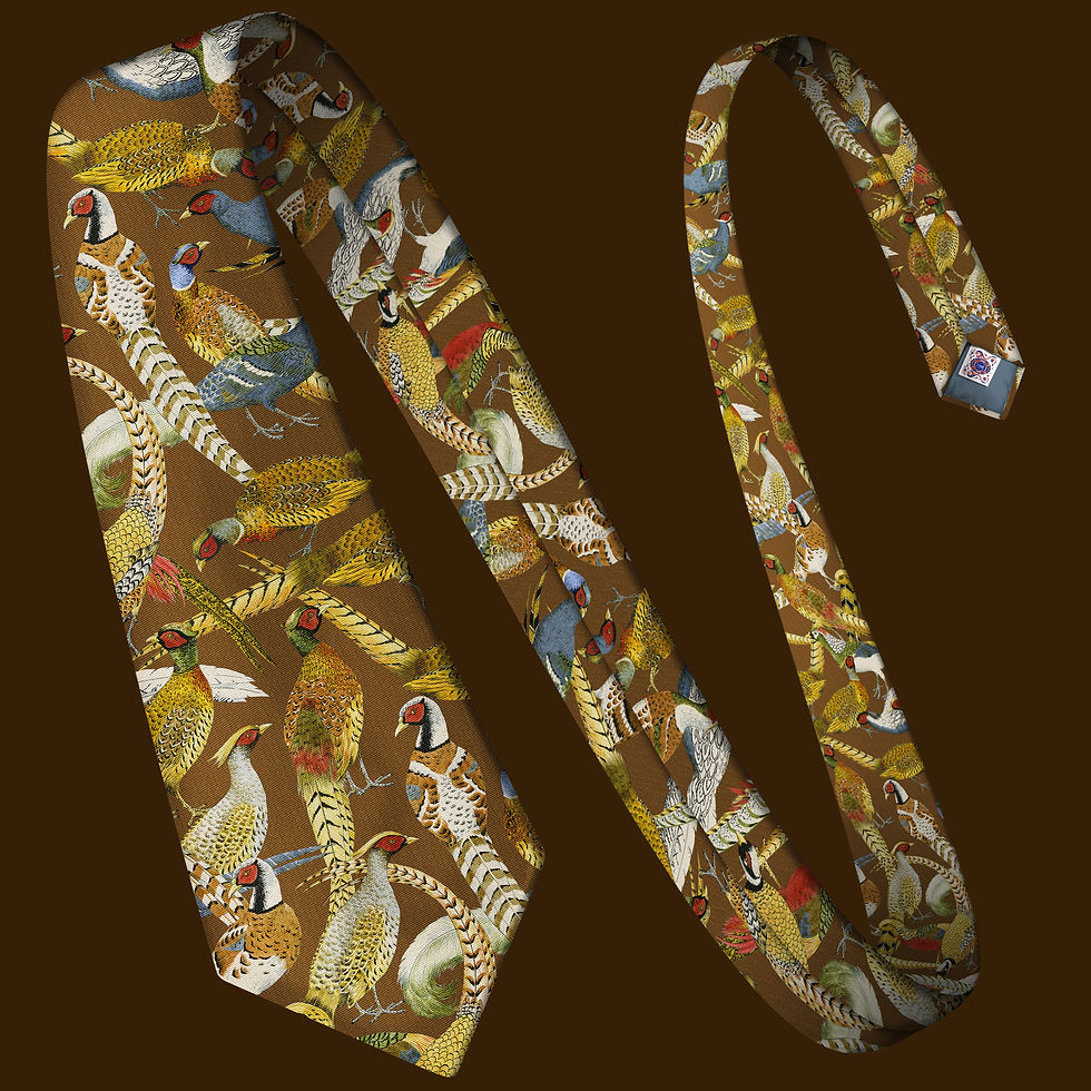 Miniature : CRAVATE FAISANS - MARRON 100% SOIE