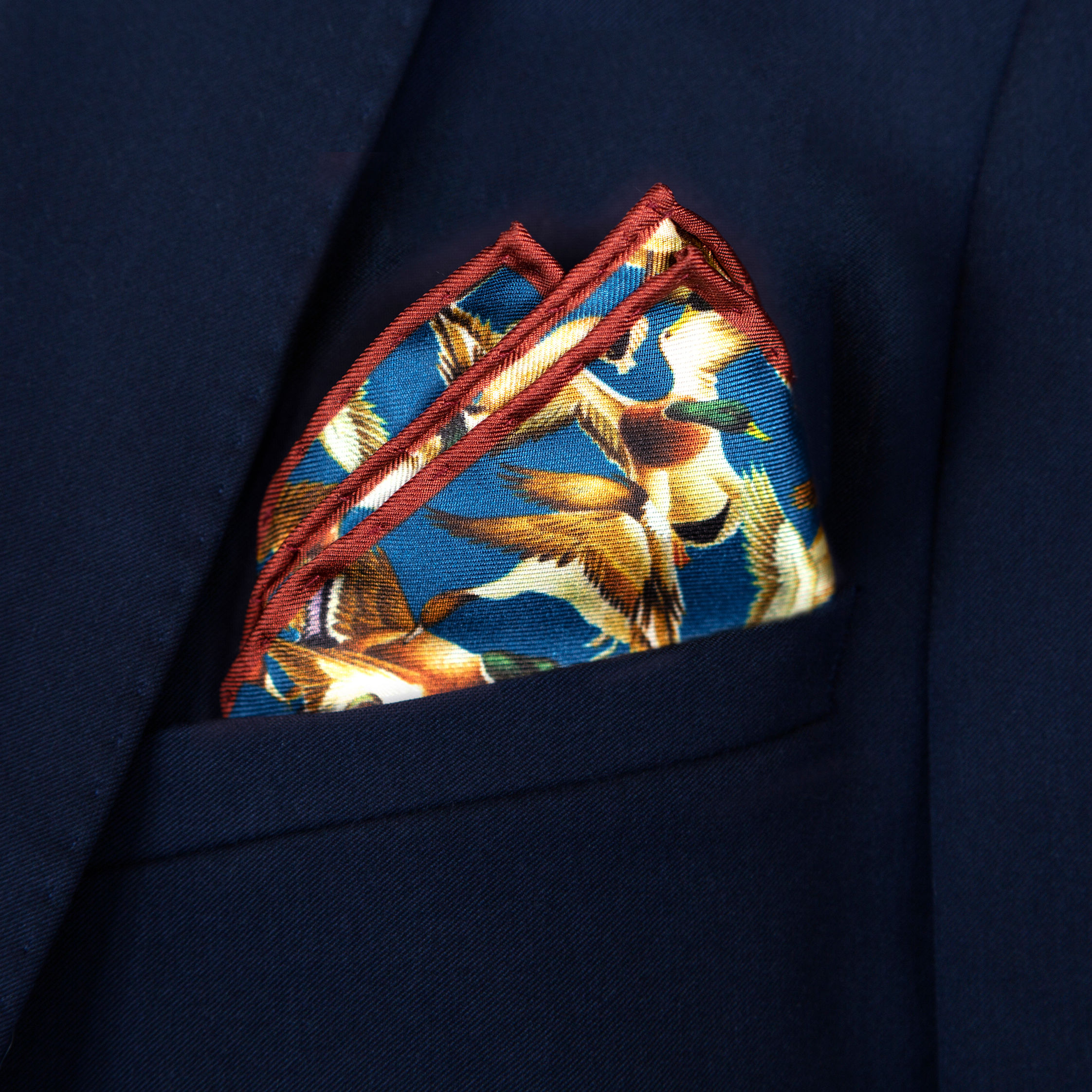 POCHETTE CANARDS - BLEU MARINE 100% SOIE