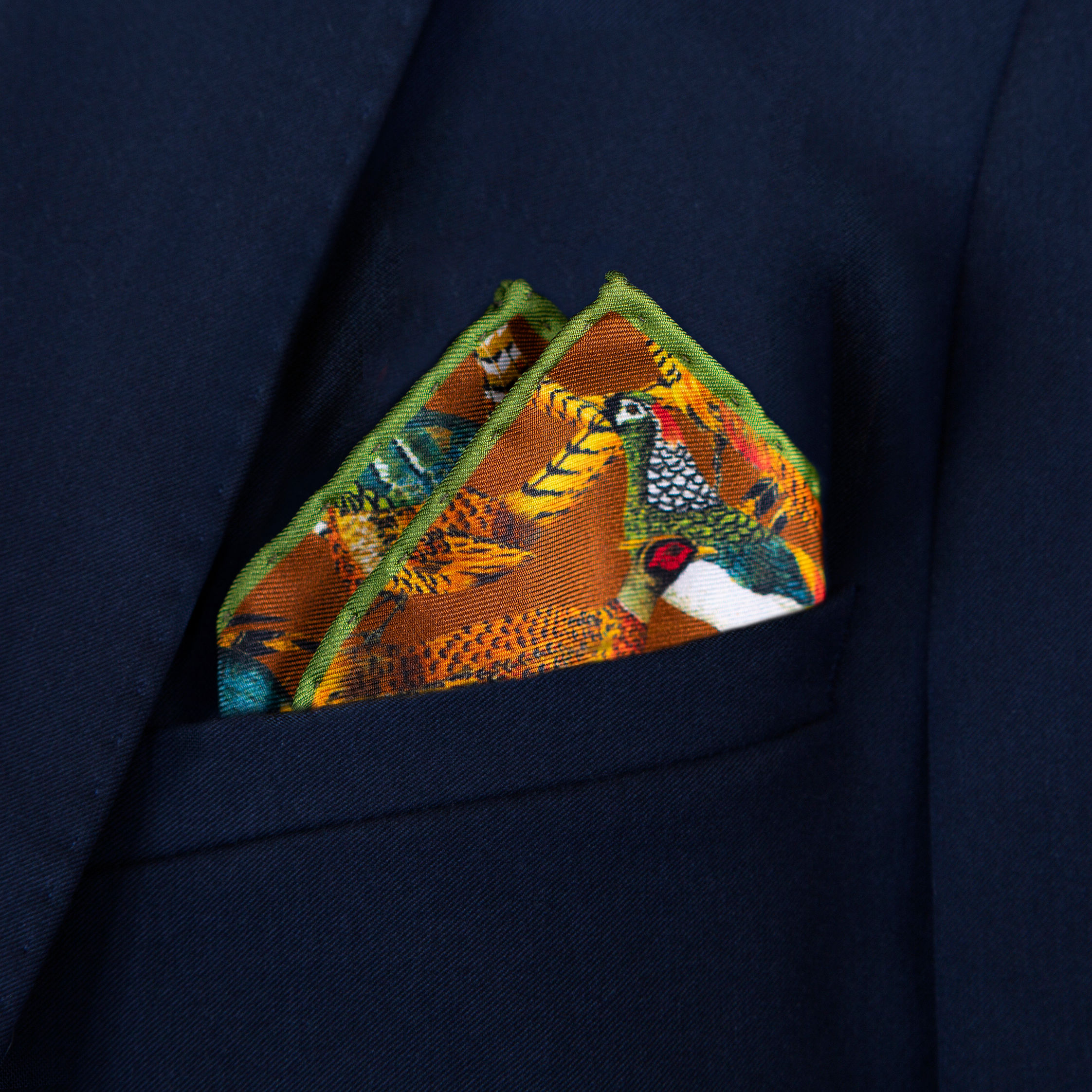 POCHETTE FAISANS - MARRON 100% SOIE