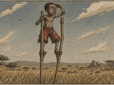 A Banna boy watching his farm field from stilit stick