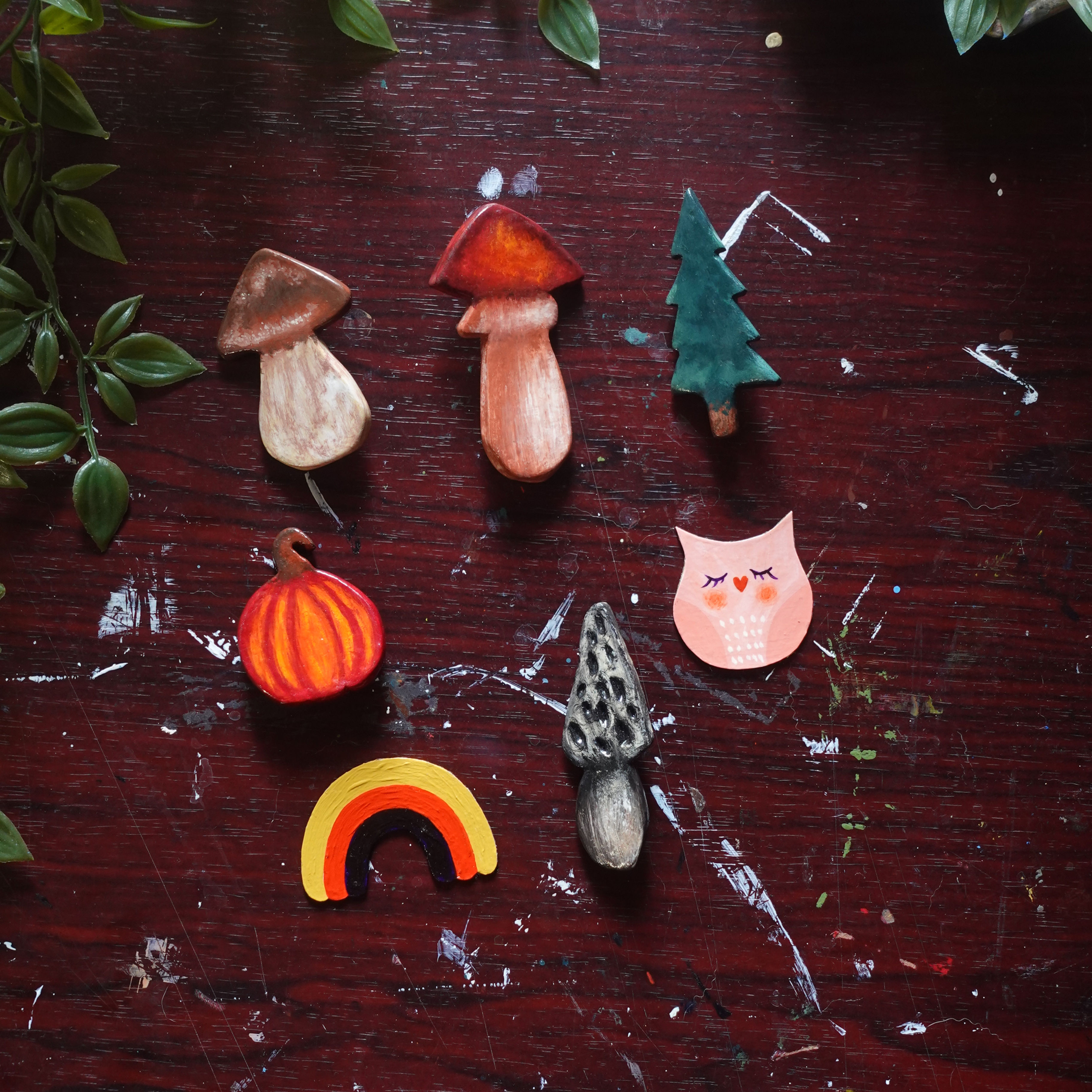 Autumnal Forest Handmade Clay Pins set of 5