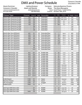 Glass Menagerie - DMX and Power Schedule