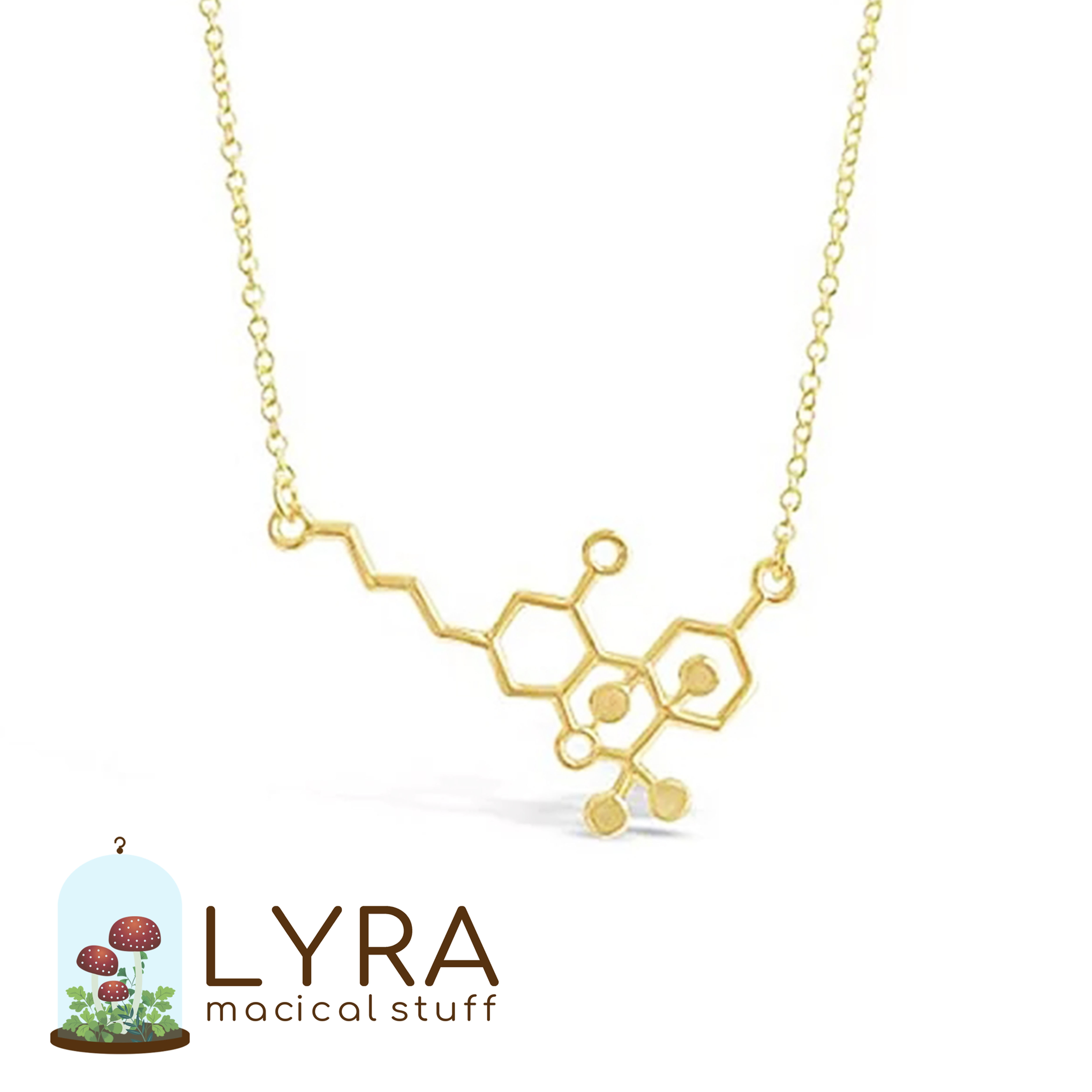 תליון מולקולת THC זהובה