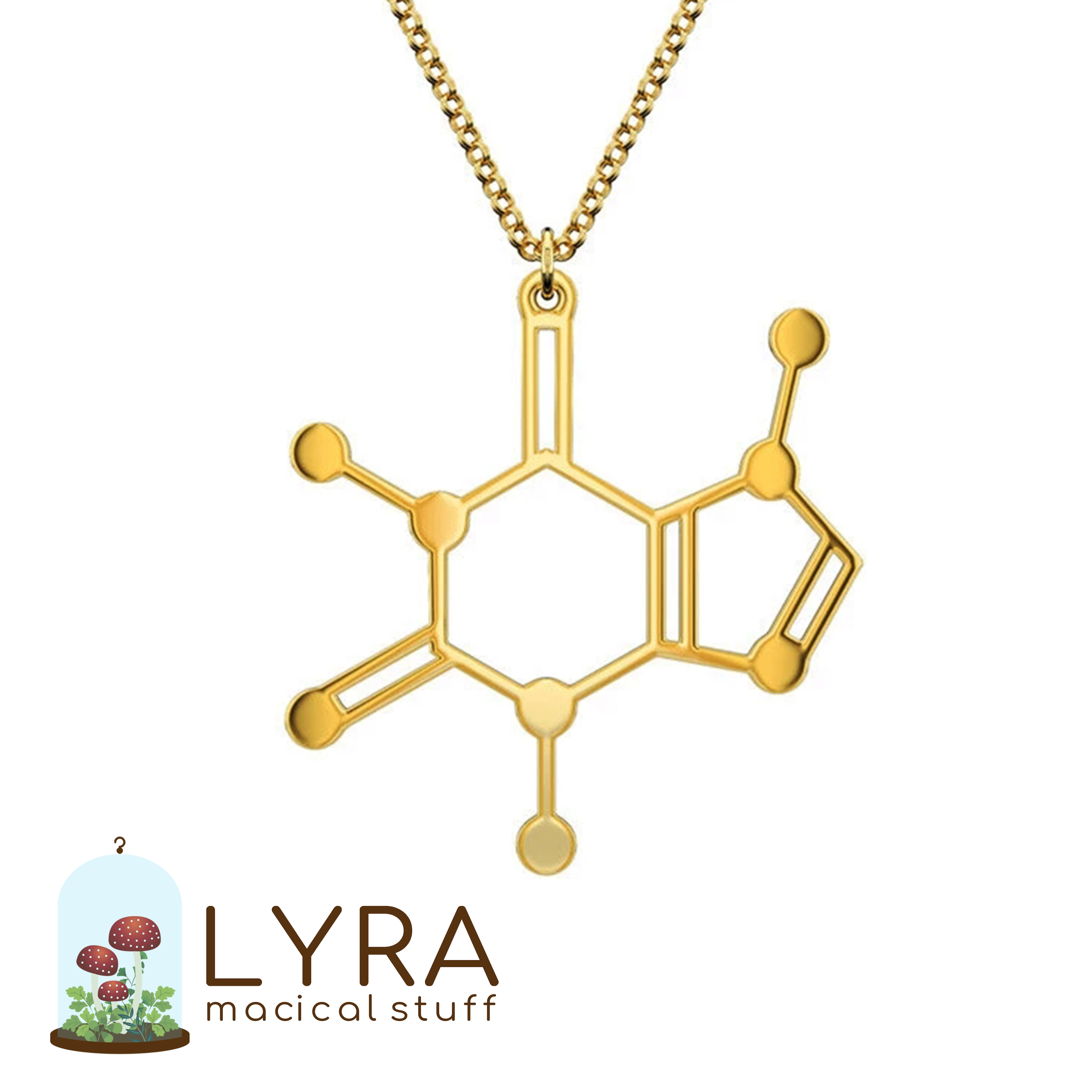 תליון מולקולת קפאין זהובה