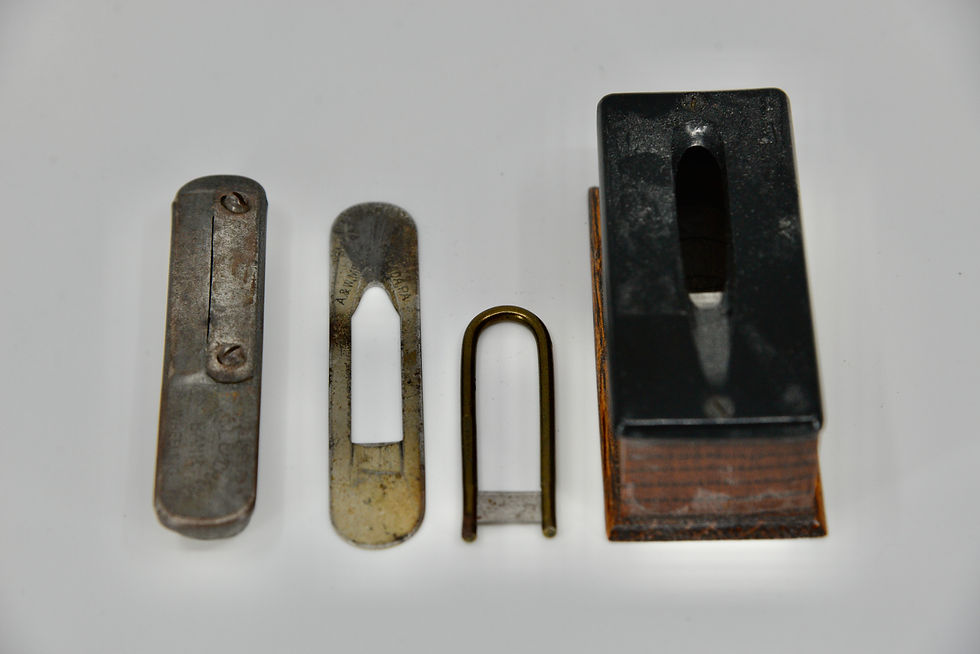 L to R, Deposit Safety Pointer ; A&W Slot (1892); Unmarked; Unmarked