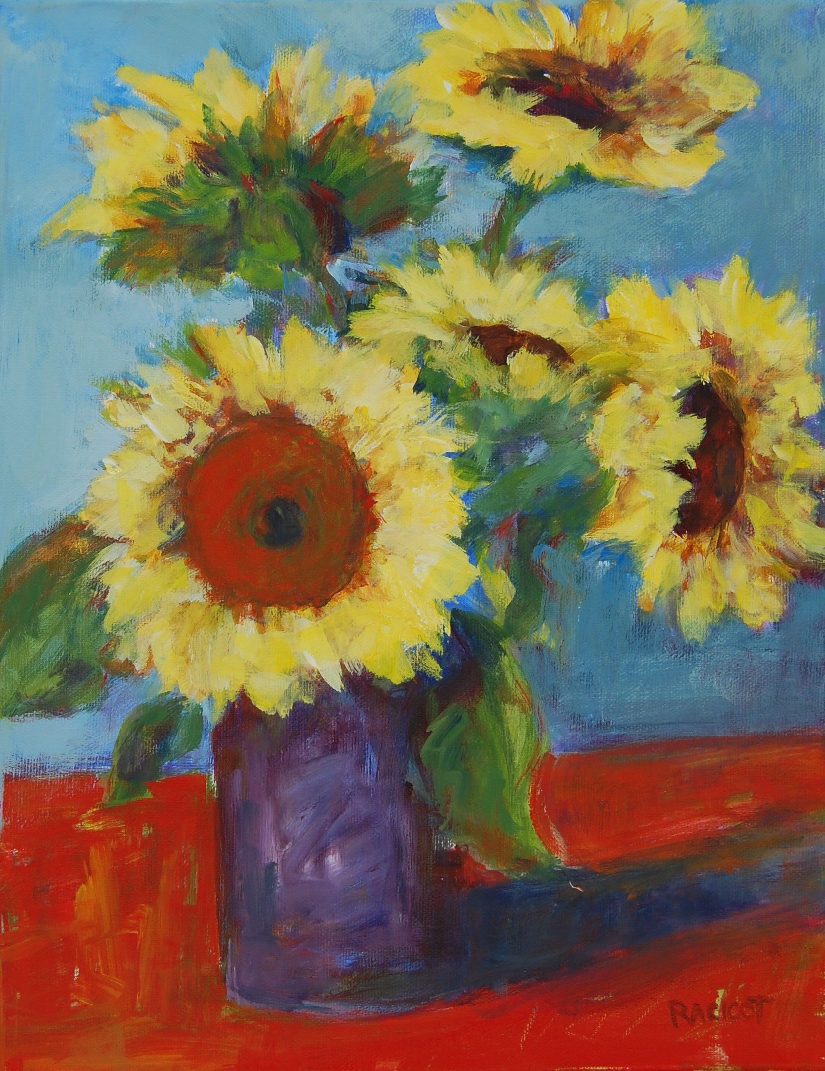 Sunflowers in Purple Vase
