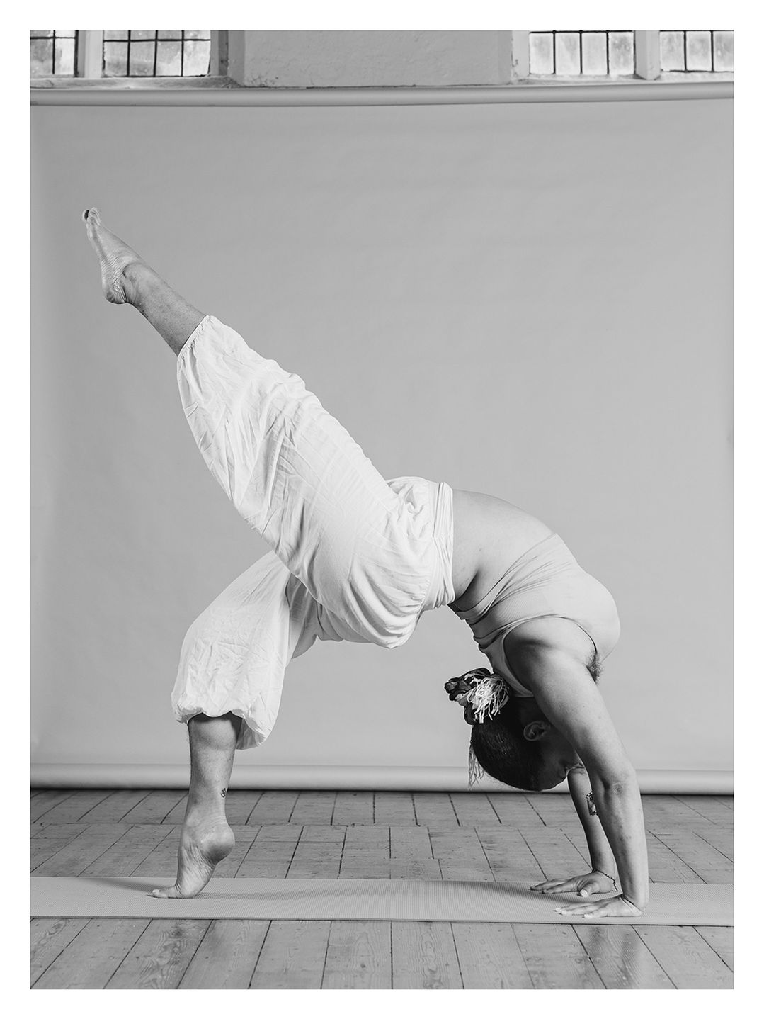 Yoga pose, black and white.