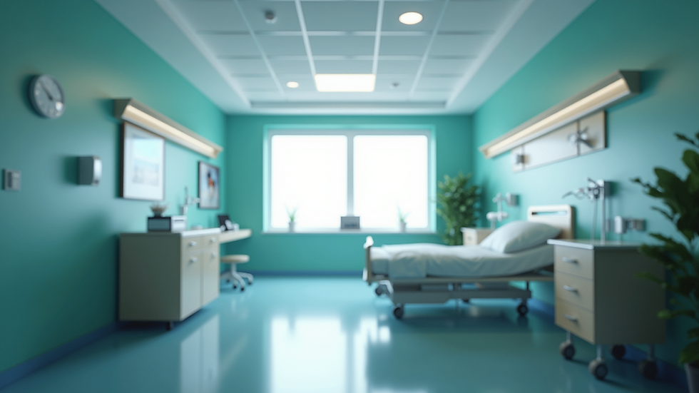 Eye-level view of a luxurious hospital room with modern amenities