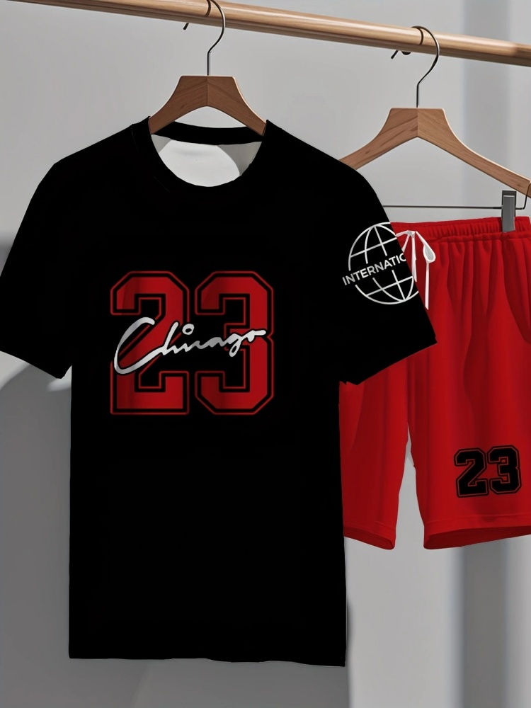 Thumbnail: Men's matching Sets Chicago NO.23 Printed Short Tracksuit Plus Size Short-Sleeve