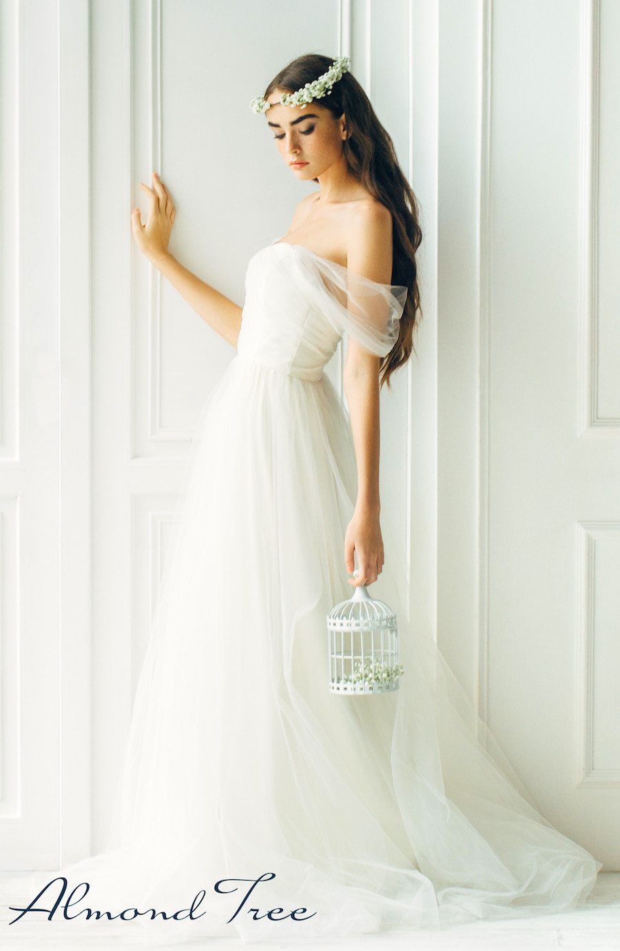 Boho Chic Bride in Glamourous White Bridal Wedding Gown from Almond Tree Wedding Boutique in Phoenix Arizona