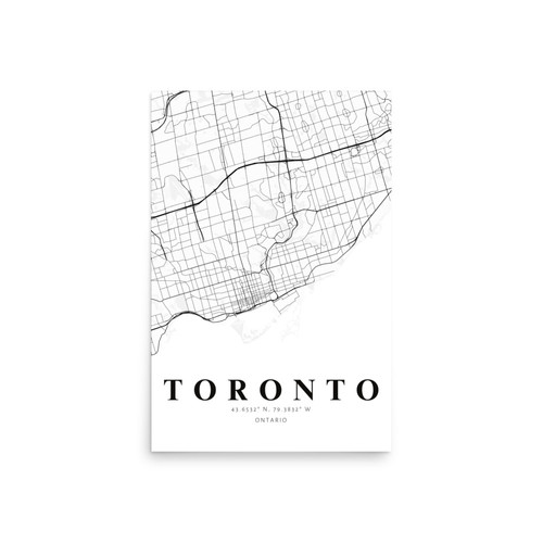 White Toronto Map Print Toronto City Poster Toronto Coordinate Art