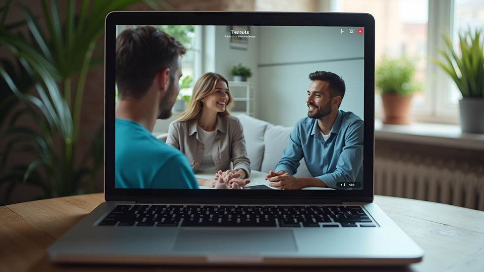 Close-up view of a laptop screen showing a virtual therapy session in progress