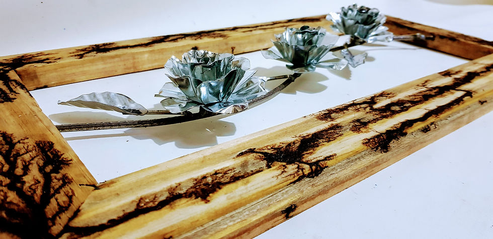 Miniatura: Quadro Lichtenberg de flores em ferro artesanal