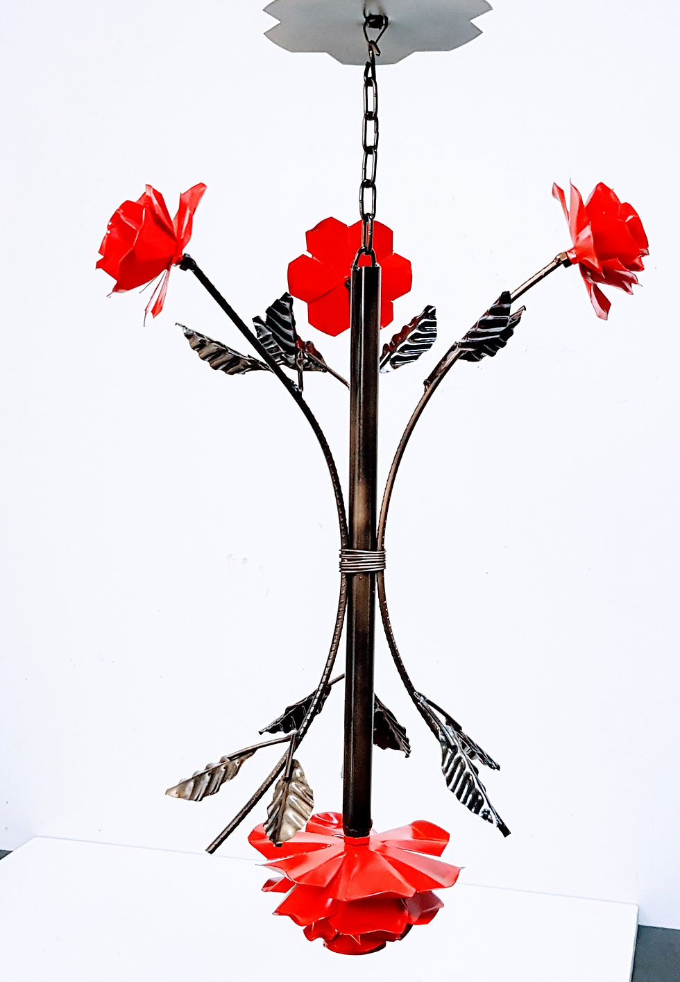 Miniatura: Lustre pendente 1 lâmpada com flor e borboleta