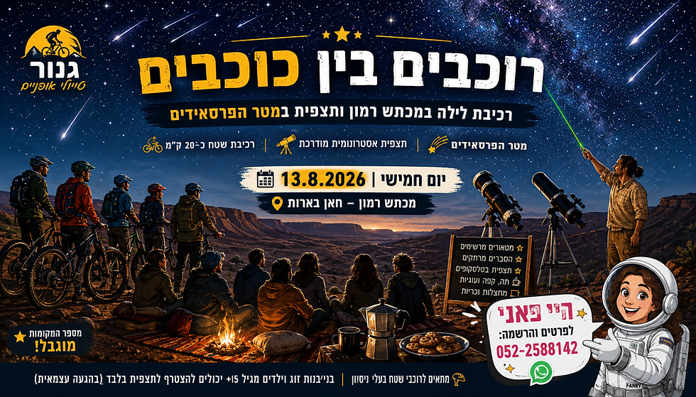 🌠 רוכבים בין כוכבים – רכיבת לילה במכתש רמון ותצפית במטר הפרסאידים