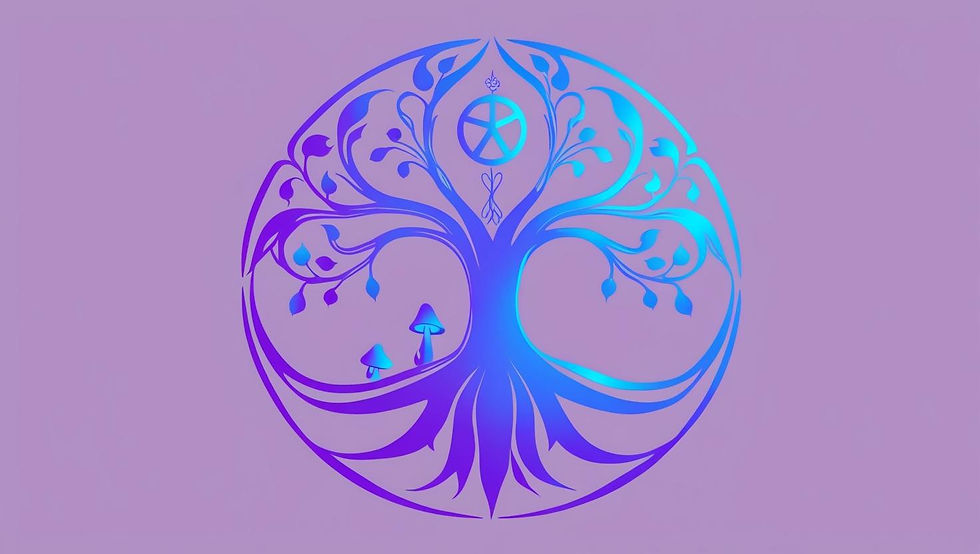 symbol that generates peace and joy with purple and blue colors_hues and esoteric tree and