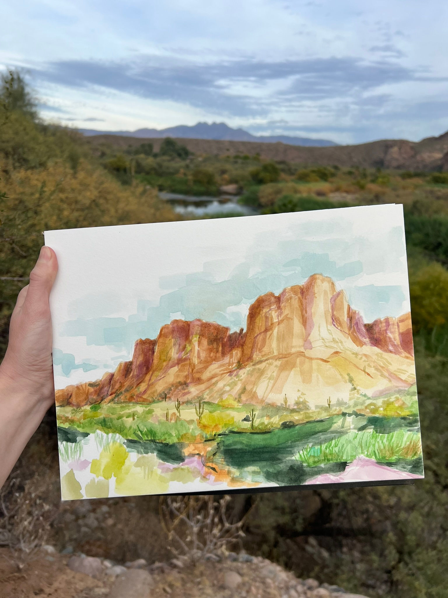 Saguaro Lake Mountains plein air painting- Original watercolor